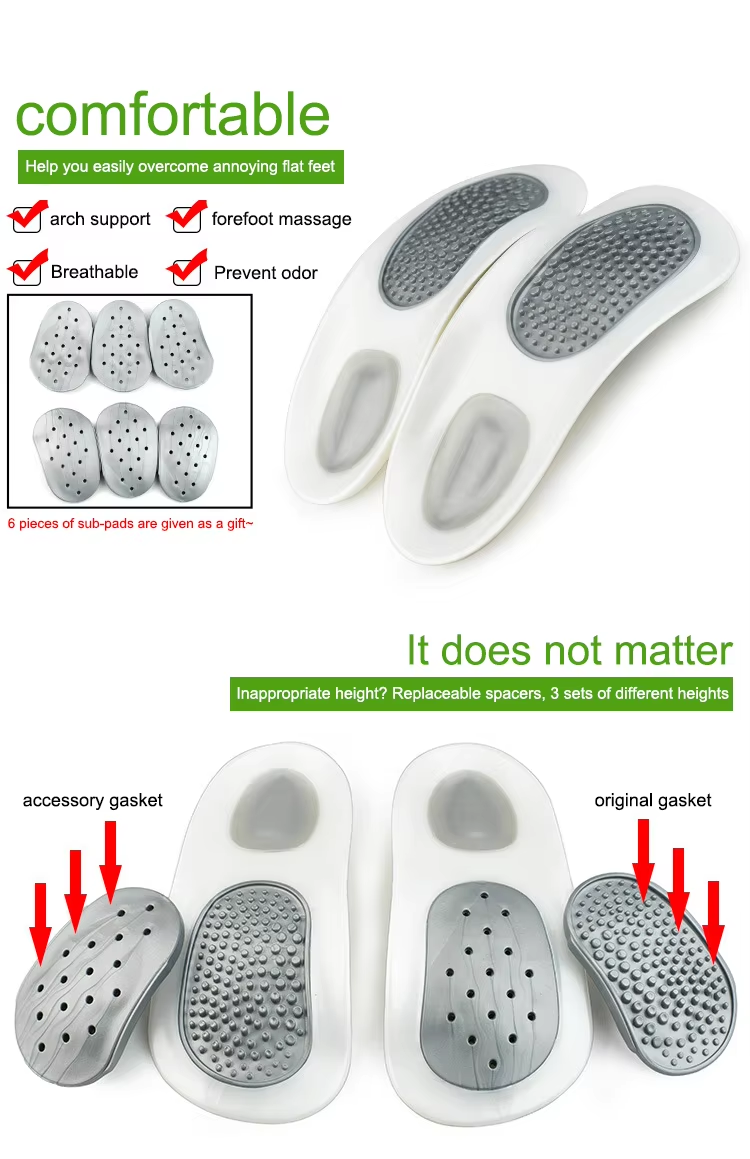 Customizable comfort from these half arch support insoles with removable pads and a ventilated massage design